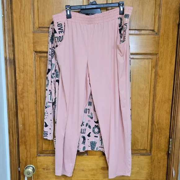 AnyBody Pink Holiday Print Pajama Set - Picture 3 of 7
